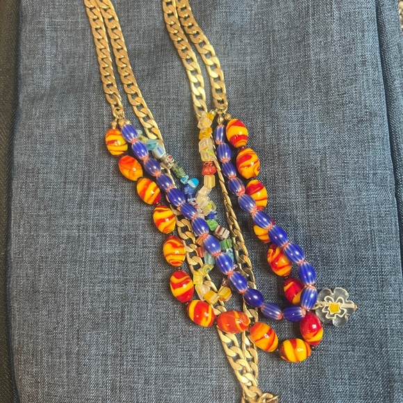 Free People multilayered, necklace mykonos gold chain mushroom charm nwt - Picture 2 of 2